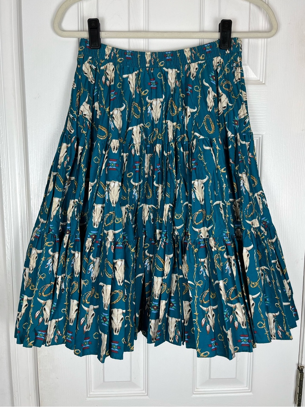 Vintage Malco Modes Southwestern Tiered Circle Skirt Sz M Pleated Western Rodeo